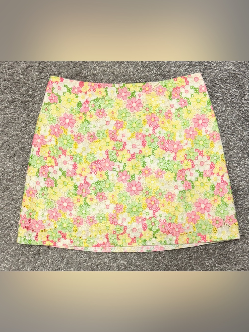 NWOT Lilly Pulitzer Floral Mini Skirt in Pink, Yellow & Green, 14.5” across